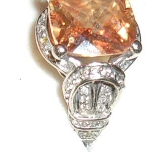 Gorgeous Fantasy Cut Citrine, CZ And Silver Ring 7